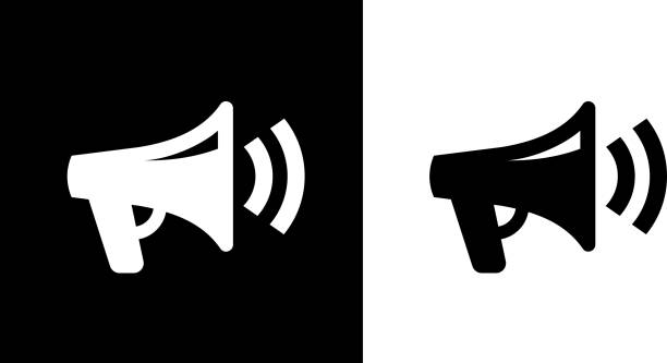 Megaphone Icon Megaphone IconThis royalty free vector illustration features the main icon on both white and black backgrounds. The image is black and white and had the background rendered with the main icon. The illustration is simple yet very conceptual. megaphone symbols stock illustrations