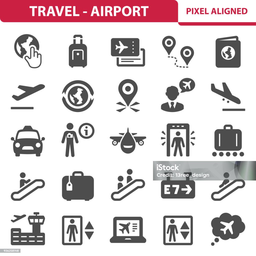 Travel - Airport Icons Professional, pixel aligned icons depicting various travel and airport concepts. EPS 8 format. Icon Symbol stock vector