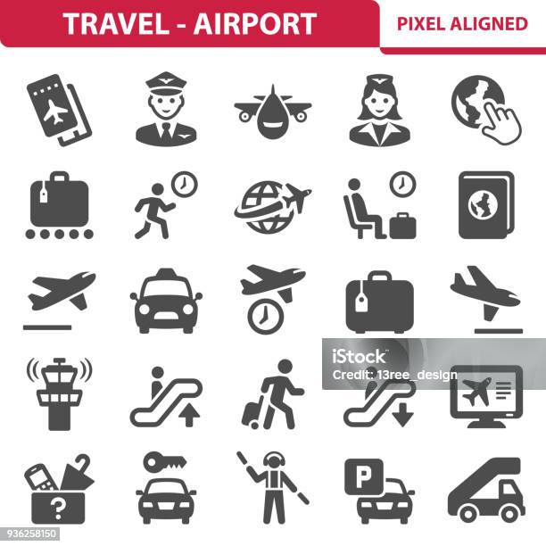 Travel Airport Icons Stock Illustration - Download Image Now - Icon Symbol, Travel, Airport