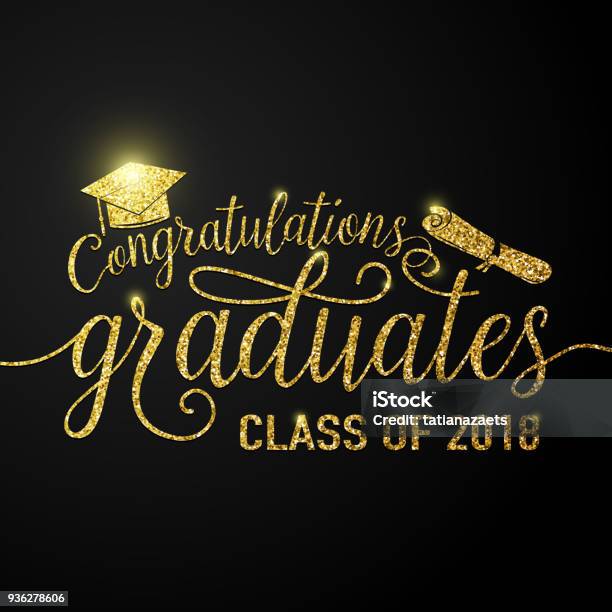 Vector On Black Graduations Background Congratulations Graduates 2018 Class Stock Illustration - Download Image Now