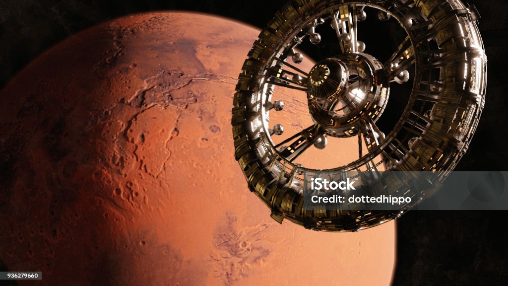 Huge Space Station In Orbit Of The Red Planet Mars Stock Photo - Download  Image Now - Mars - Planet, Colony - Group of Animals, Outer Space - iStock