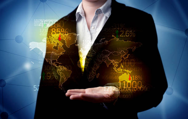 istock Business person holding earth statistics map 936280188