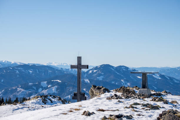 istock Panoramic snowy landscape scenic view from summit of mountain Rennfeld 936280830