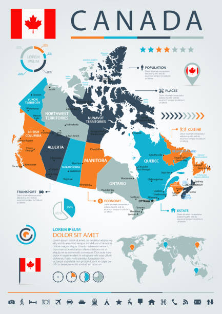 12 - kanada - blau-orange infografik 10 - manitoba map canada outline stock-grafiken, -clipart, -cartoons und -symbole