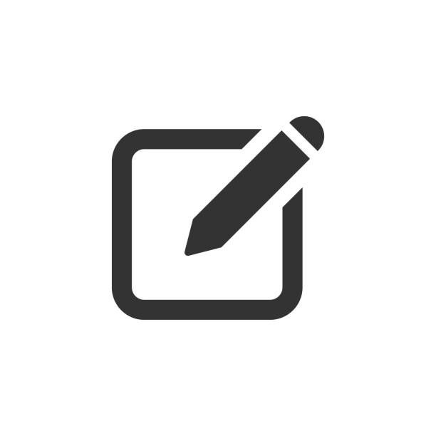 ilustraciones, imágenes clip art, dibujos animados e iconos de stock de bloc de notas editar documento con icono de lápiz. ilustración de vector. nota de concepto profesional editar pictograma. - computer icon symbol black pen