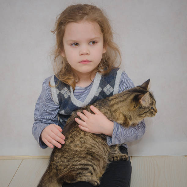 istock child, girl with a cat in her arms 936293172
