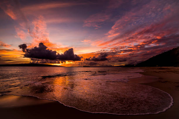 �マウイ島のビーチで熱帯の夕日。 - hawaii islands maui big island tropical climate ストックフォトと画像
