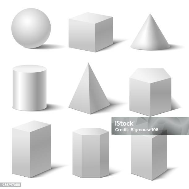 Vetores de Conjunto Realistas Detalhadas 3d Brancas Formas Básicas Vector e mais imagens de Imagens Estereoscópicas