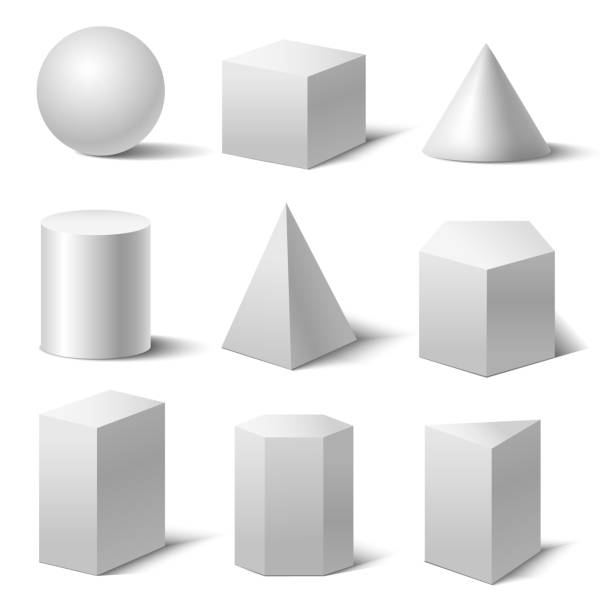 Realistic Detailed 3d White Basic Shapes Set. Vector Realistic Detailed 3d White Basic Shapes Set Isolated on White Background Include of Cube, Cylinder, Sphere and Cone. Vector illustration stereoscopic image stock illustrations