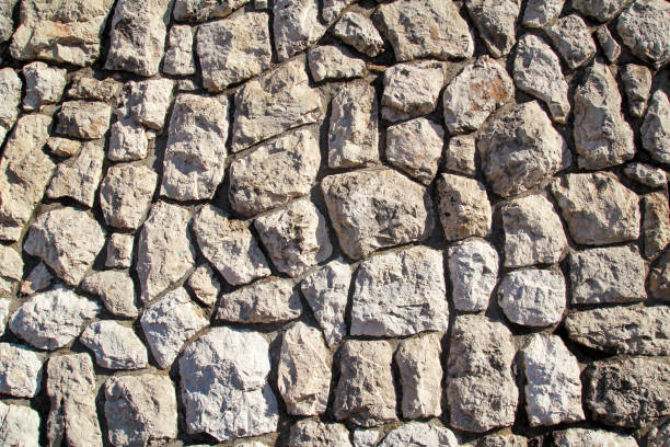 istock Natural contrast masonry wall stone granite is a pattern of texture, material and background with colored stones / Old brick wall as background wallpaper, close up / Decorative stones were arranged. 936298504