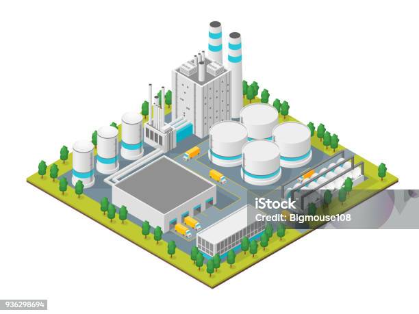 Factory Concept 3d Isometric View Vector Stock Illustration - Download Image Now - Factory, Stereoscopic Image, Isometric Projection