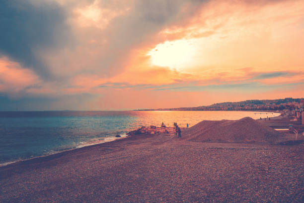 beach in the afternoon sun at Nice, france