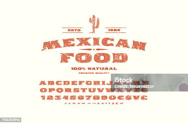 Ilustración de Serif Decorativa Fuente Y Etiqueta De La Plantilla Para Restaurante Mexicano y más Vectores Libres de Derechos de Cultura mexicana