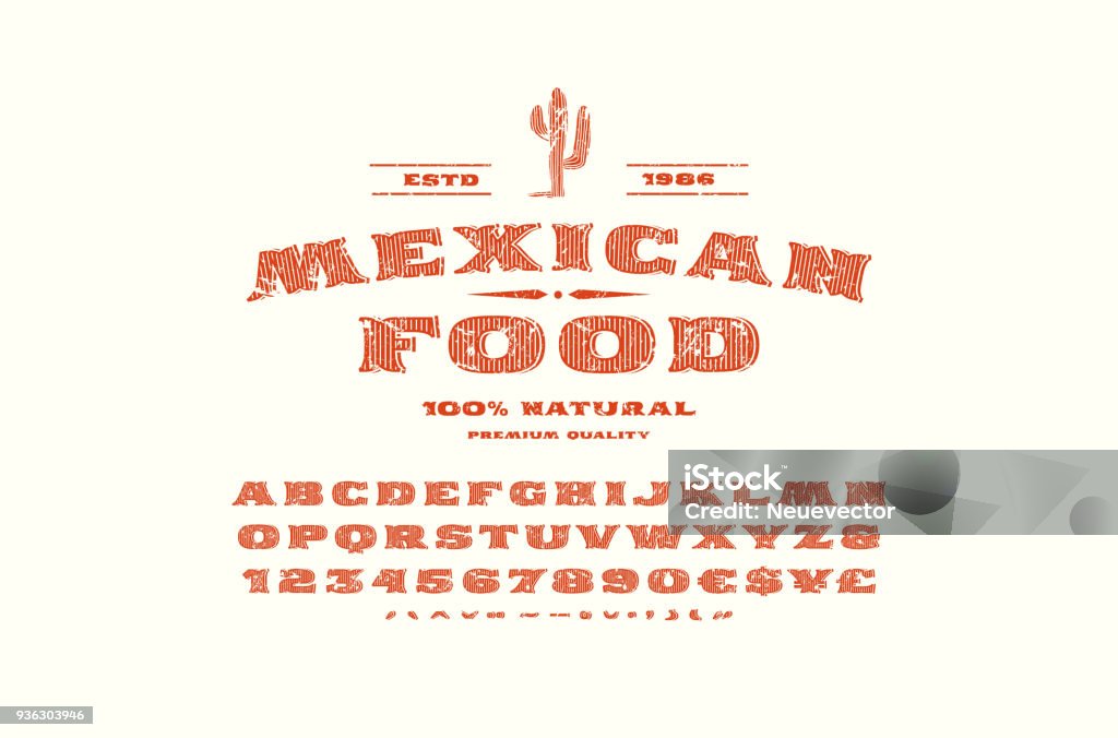 Décoratifs serif polices et étiquette modèle pour restaurant mexicain - clipart vectoriel de Culture mexicaine libre de droits