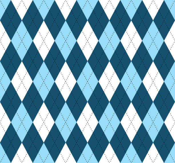 ilustraciones, imágenes clip art, dibujos animados e iconos de stock de patrón transparente de argyle en tonos de azul y blanco con punto negro. - tartan plaid textured pattern