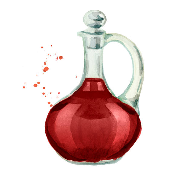 赤ワイン酢を瓶します。水彩の手描きイラスト、白い背景で隔離 - vinegar bottle herb white点のイラスト素材／クリップアート素材／マンガ素材／アイコン素材