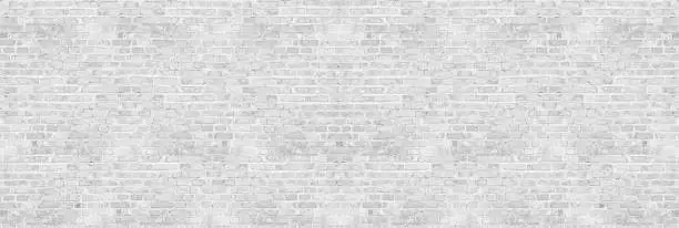 Photo of Vintage white wash brick wall texture for design. Panoramic background for your text or image.