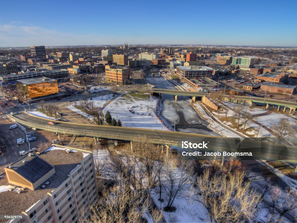 Sioux Falls, South Dakota Downtown Sioux Falls, South Dakota during Winter via Drone Sioux Falls Stock Photo