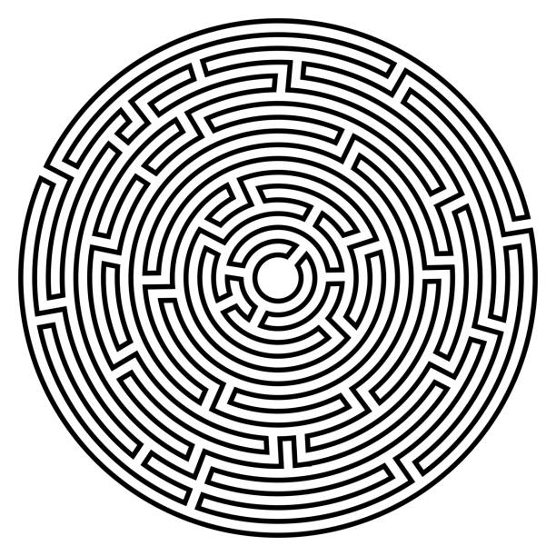 Labyrinth icon. Maze symbol. Labyrinth icon. Maze symbol. Isolated on white background circular maze stock illustrations