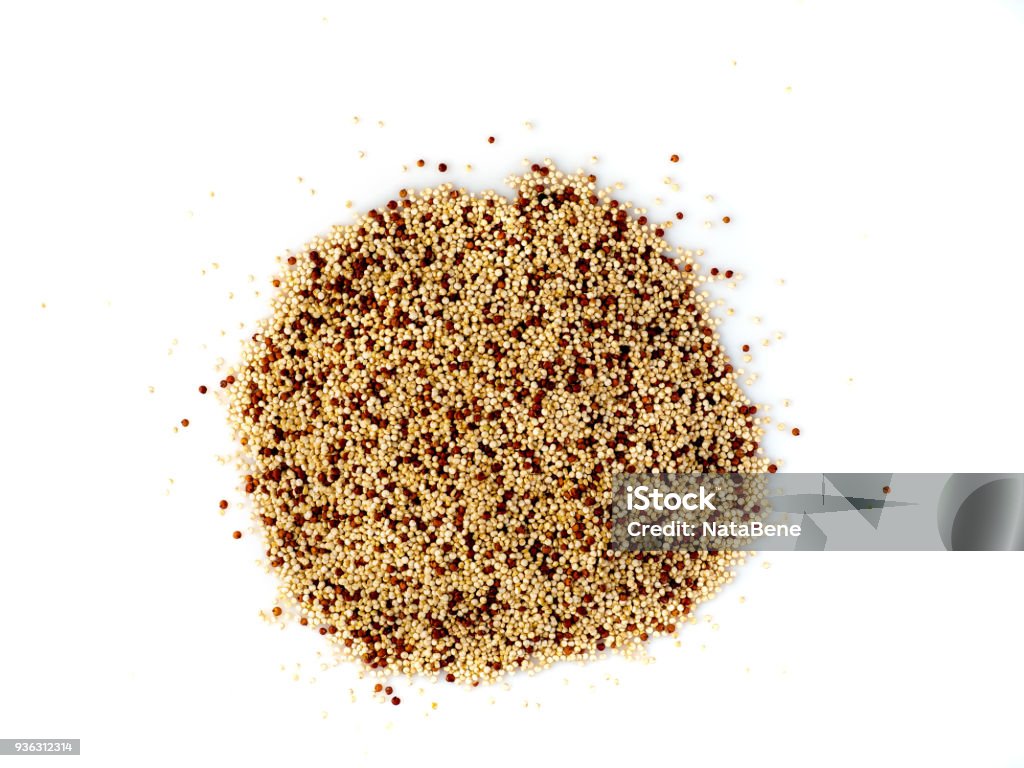 Raw quinoa seeds isolated on white background, top view, close-up Quinoa Stock Photo