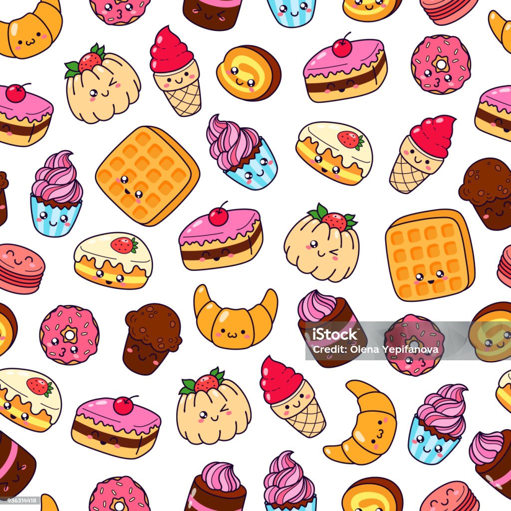 Set Of Vector Cartoon Doodle Icons Dessert Cake Ice Cream Sweets Food  Illustration Of Comic Baking Seamless Texture Pattern Wallpaper Background  Signs And Symbols Stock Illustration - Download Image Now - iStock