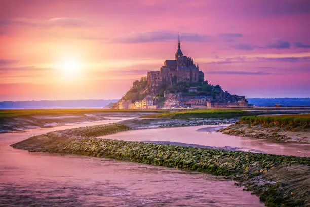 Photo of Magnificent Mont Saint Michel cathedral on the island, Normandy, Northern France, Europe