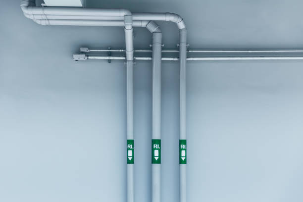 pipe à eau conception construction génie propre ligne système d’arrosage de conception - tuyau darrosage photos et images de collection