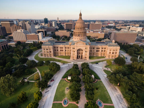 론스타 스테이트 텍사스 깃발 비행 밤 오스틴 캐피탈 빌딩 - texas state flag texas dome austin texas 뉴스 사진 이미지