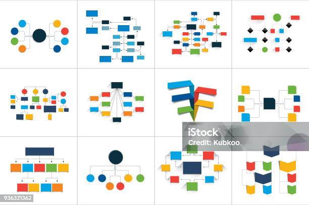 Fowcharts Schemes Diagrams Mega Set Simply Color Editable Infographics Elements Stock Illustration - Download Image Now