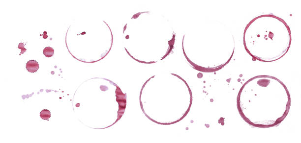 Red wine stain rings isolated on white background Dry stains of red wine glass or bottle circle rings and blob drops isolated on white background ring stock pictures, royalty-free photos & images