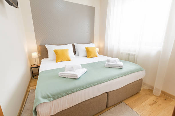 istock Interior of a hotel bedroom with double bed 936328166