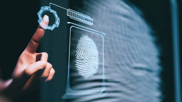 Fingerprint scan Fingerprint scan - 3d rendered image. Person unlocking with fingerprint scan using biometrics.  Security concept. forensic science stock pictures, royalty-free photos & images