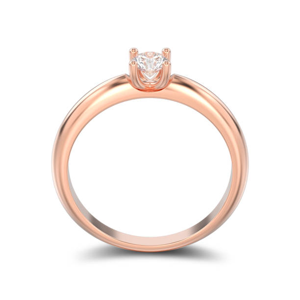 istock 3D illustration isolated rose gold traditional solitaire engagement diamond ring with shadow on a white background 936335944
