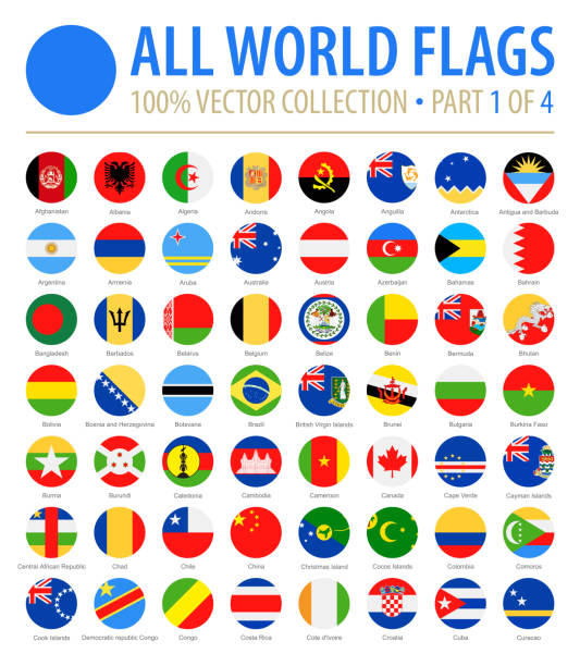 welt-flaggen - vektor-runde flache symbole - teil 1 von 4 - flag of the world stock-grafiken, -clipart, -cartoons und -symbole