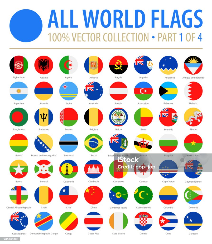 World Flags - Vector Round Flat Icons - Part 1 of 4 Flag stock vector