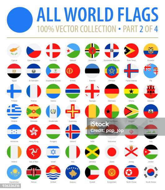 世界の旗 ベクトルラウンドフラットアイコン パート2 4 - 旗のベクターアート素材や画像を多数ご用意 - 旗, 円形, 地球儀