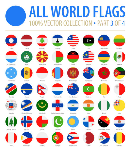 ilustraciones, imágenes clip art, dibujos animados e iconos de stock de banderas del mundo - vector icons planas redondeos - parte 3 de 4 - flag of the world