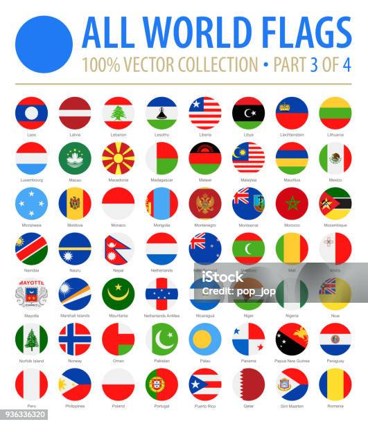 World Flags Vector Round Flat Icons Part 3 Of 4 Stock Illustration - Download Image Now