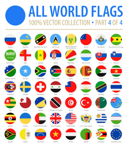illustrations, cliparts, dessins animés et icônes de drapeaux de monde - vector icons plats ronds - partie 4 de 4 - drapeau national