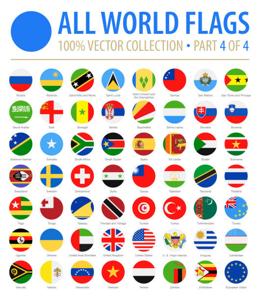 флаги мира - вектор круглые плоские иконы - часть 4 из 4 - государственный флаг stock illustrations