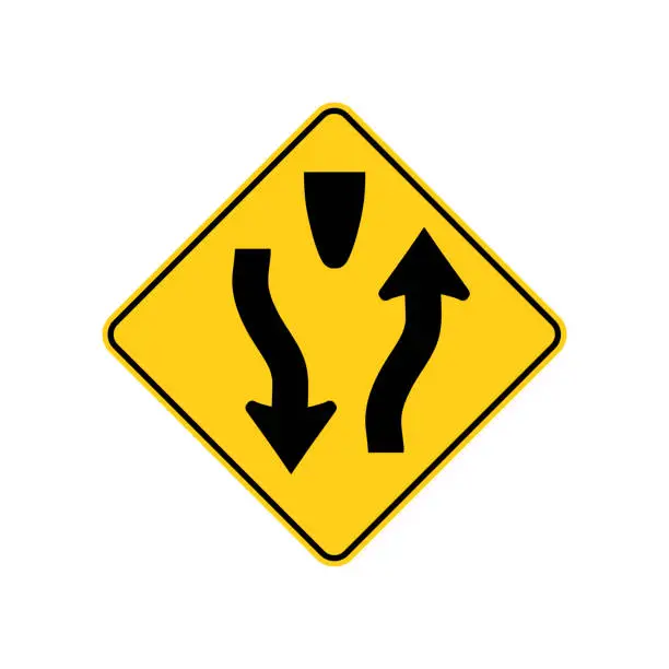 Vector illustration of USA traffic road sign. warning of divided hightway begins ahead. vector illustration