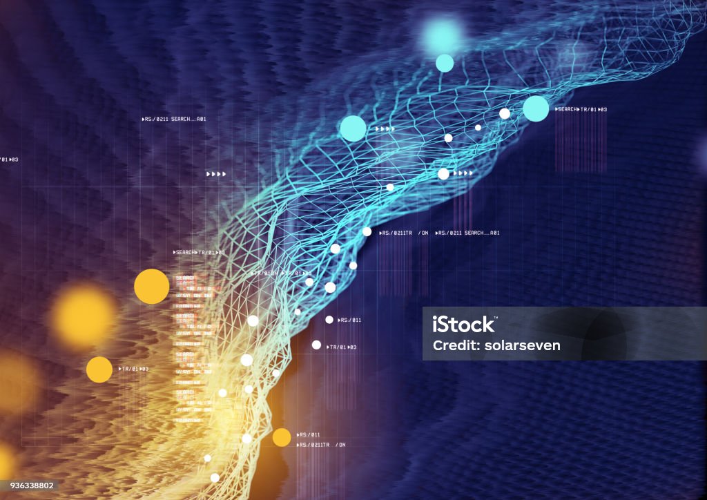 Visual Data and Information Visual Data and Information displayed in a futuristic graph. 3D Illustration Abstract Stock Photo