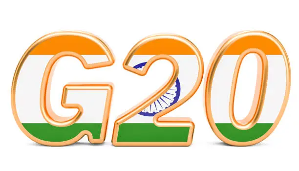 Summit G20 concept. Indian G20 meeting, 3D rendering