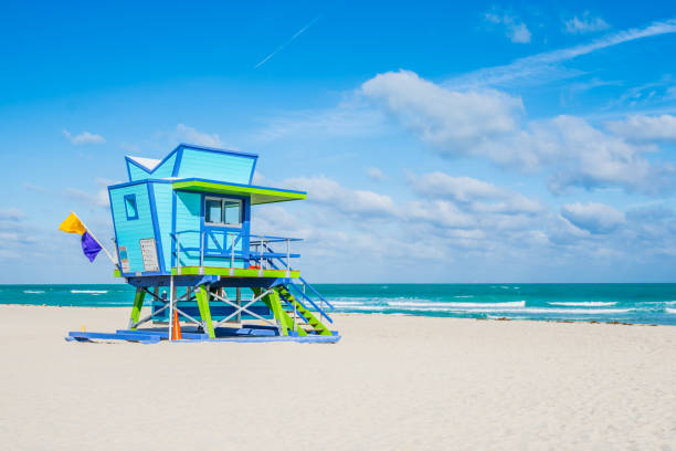Miami Beach Lifeguard Stand in the Florida sunshine stock photo