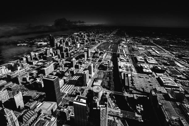 Dark city - aerial view to Chicago Aerial view to Chicago downtown.
Illinois, USA chicago smog stock pictures, royalty-free photos & images