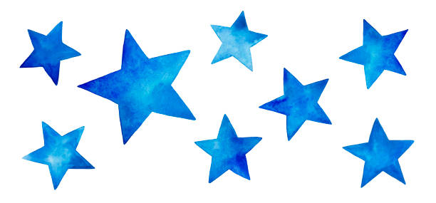 ilustrações de stock, clip art, desenhos animados e ícones de collection of various blue watercolor stars. - isolated on white white background isolated paintbrush