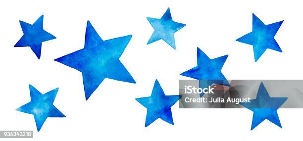 Collection Of Various Blue Watercolor Stars Stock Illustration - Download Image Now - Star - Space, Star Shape, Blue