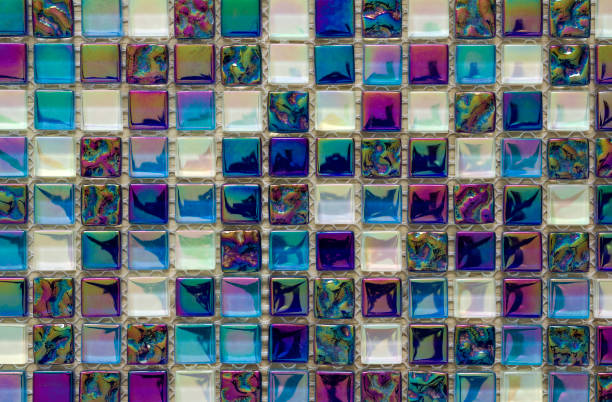 istock Geometric blue, purple and green mosaic tiles pattern. Wallpaper texture background. Small pieces tiles for construction and renovation works, decorative material for cowering walls and floor. 936343270