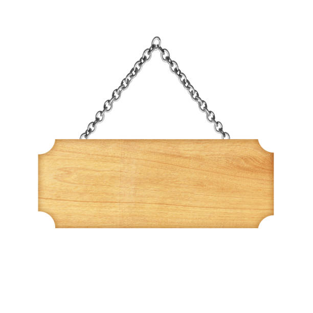 istock Wooden sign hanging on a chain isolated on white  background 936343372