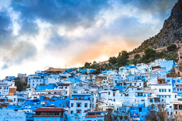 Chefchaouen blue town street in Morocco Chefchaouen blue town street in Morocco chefchaouen photos stock pictures, royalty-free photos & images
